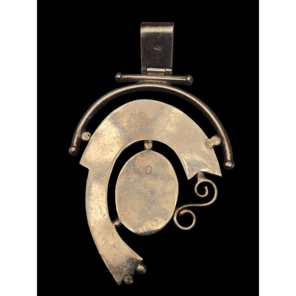 Vintage Taxco Style 950 Silver Black Onyx Pendant Abstract Design Modernist - Picture 5 of 6